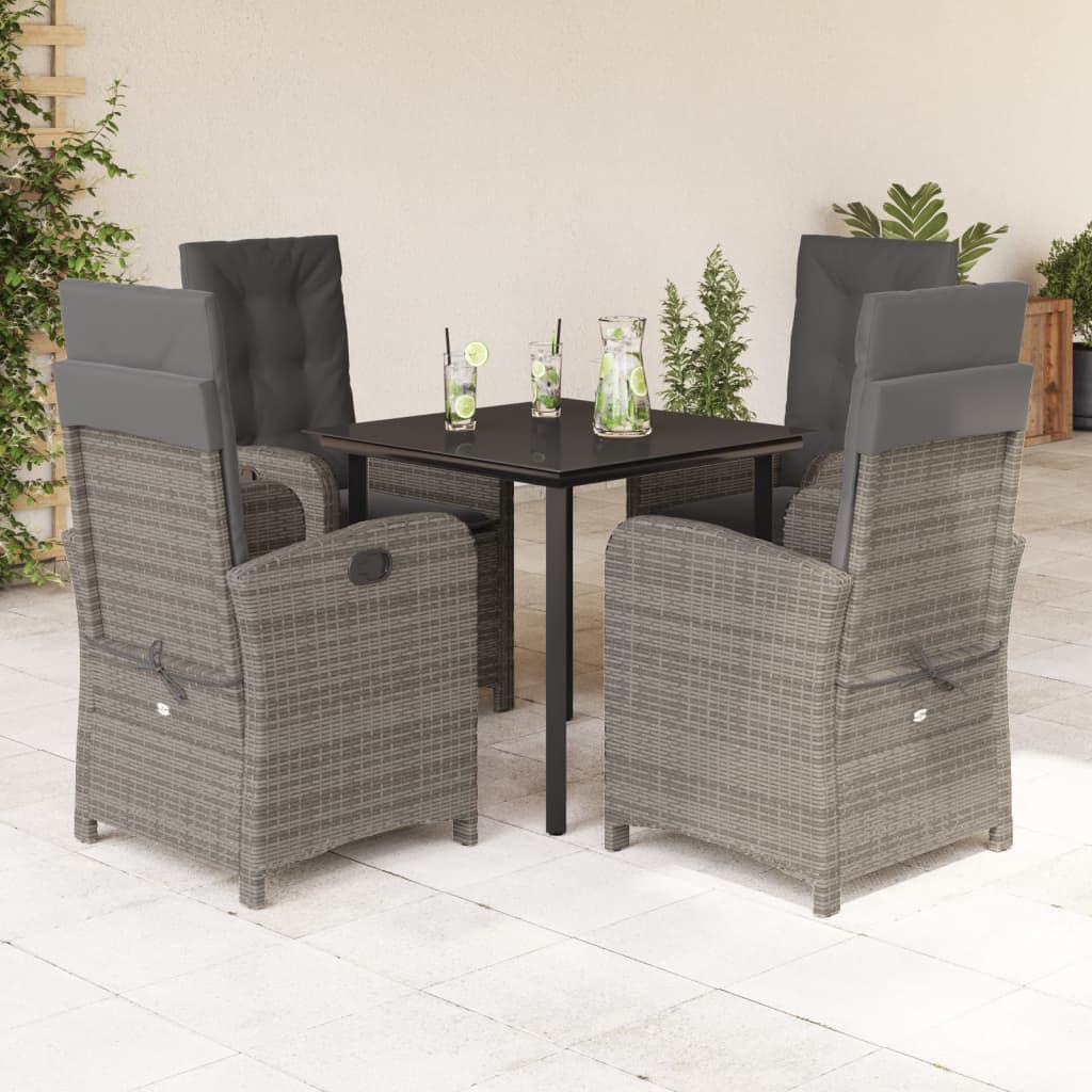Set da Pranzo da Giardino 5 pz con Cuscini in Polyrattan Grigio 3212361
