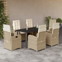 Set da Pranzo da Giardino 7 pz con Cuscini Beige in Polyrattan 3212385