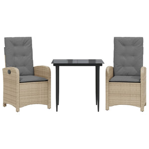 Set Pranzo da Giardino 3 pz con Cuscini Beige Misto Polyrattan 3212390