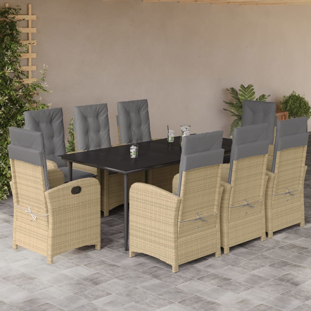 Set Pranzo da Giardino 9 pz con Cuscini Beige Misto Polyrattan 3212399