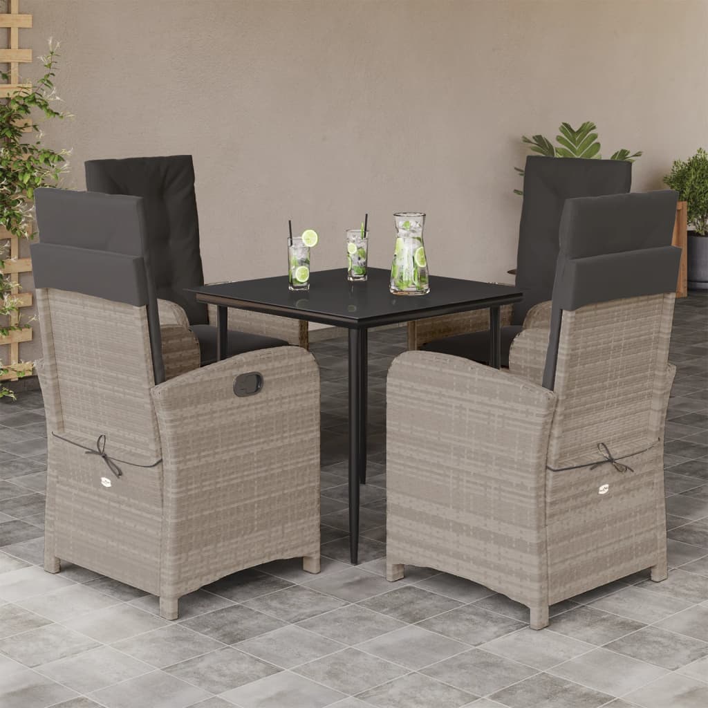 Set Pranzo da Giardino 5pz con Cuscini Grigio Chiaro Polyrattan 3212411