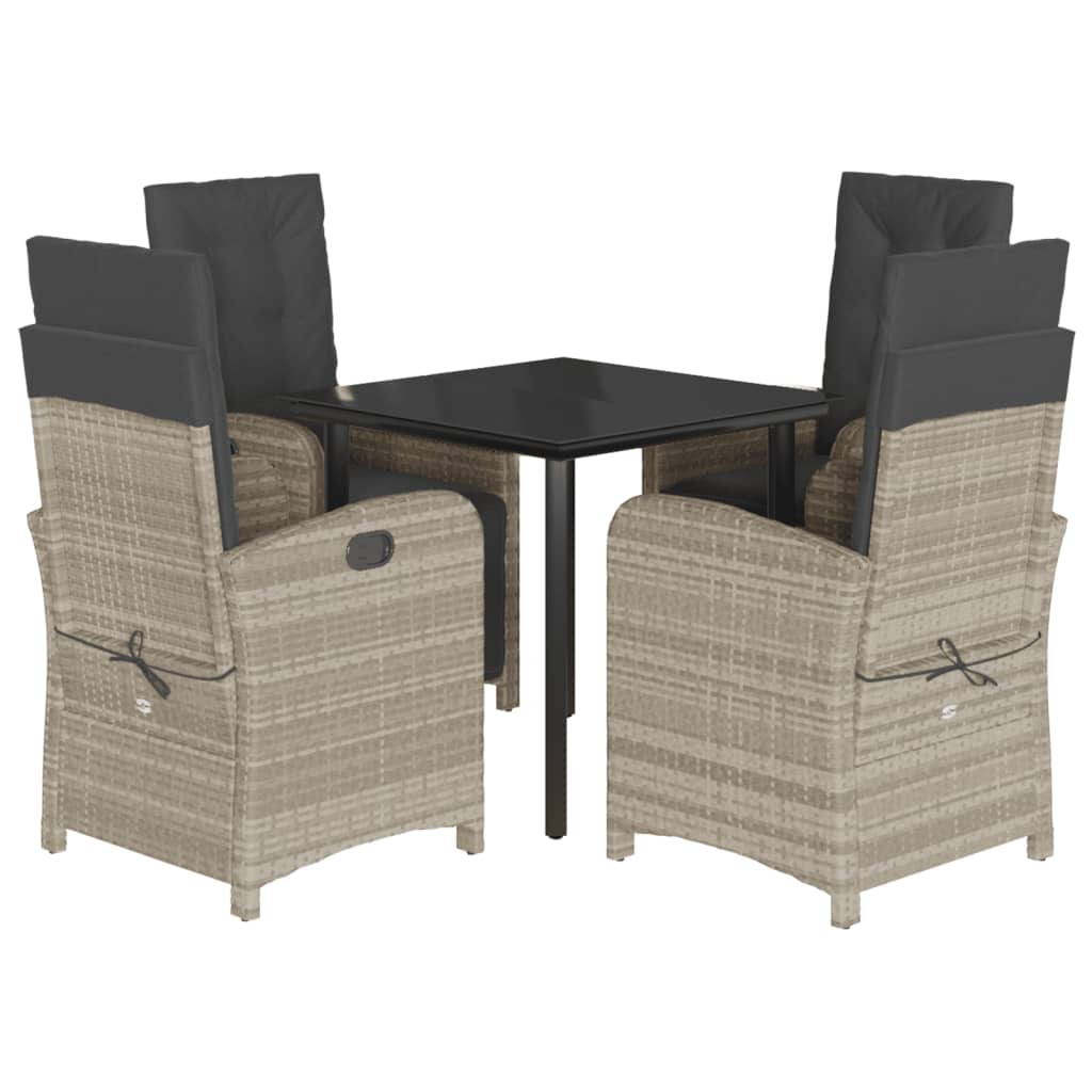 Set Pranzo da Giardino 5pz con Cuscini Grigio Chiaro Polyrattan 3212422