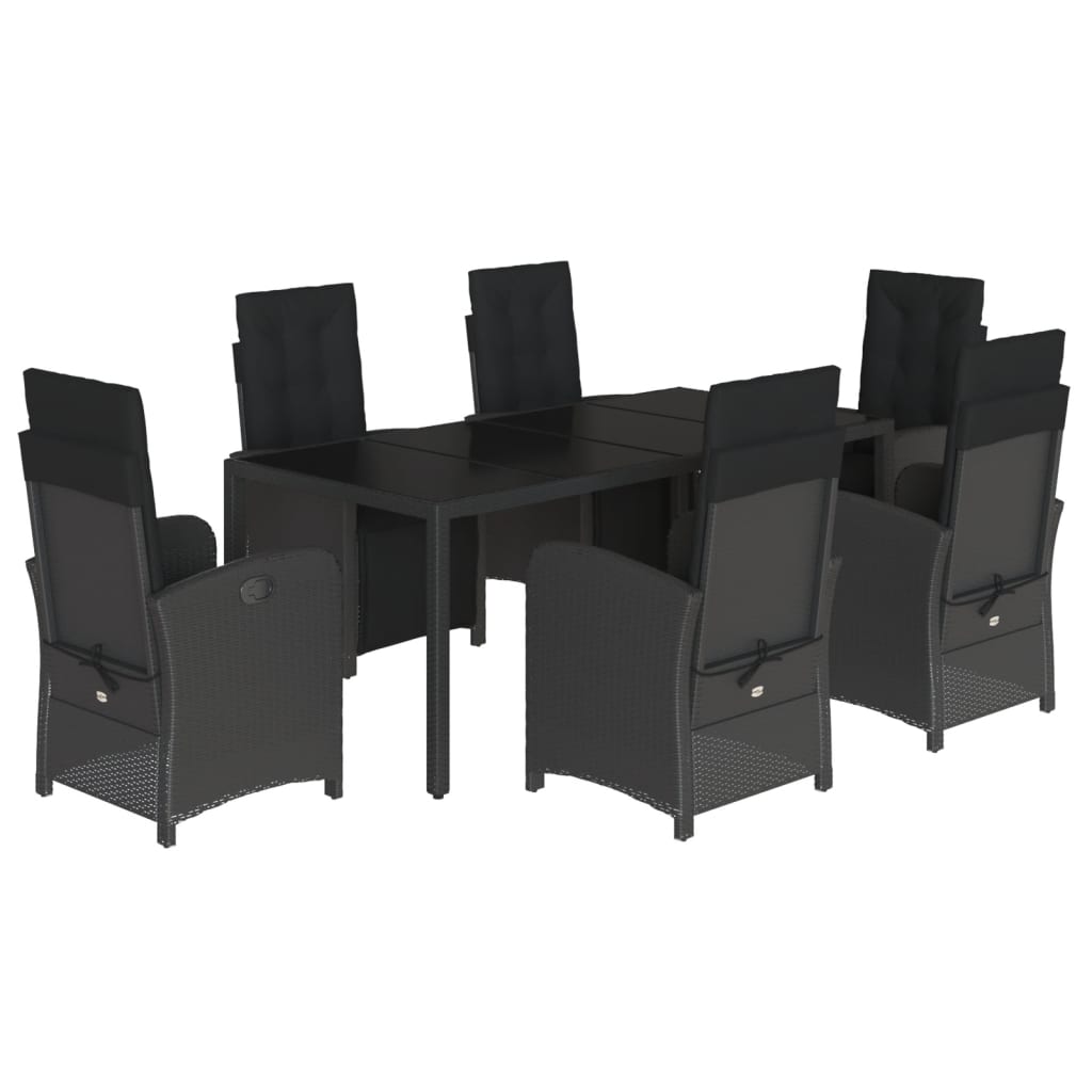 Set da Pranzo da Giardino 7 pz Nero con Cuscini in Polyrattan 3212460