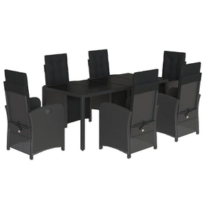 Set da Pranzo da Giardino 7 pz Nero con Cuscini in Polyrattan 3212460