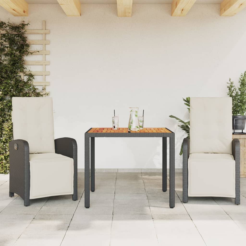 Set da BistrÃ² 3 pz con Cuscini Nero in Polyrattancod mxl 87975