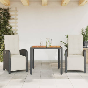 Set da BistrÃ² 3 pz con Cuscini Nero in Polyrattancod mxl 87975