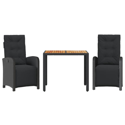 Set da BistrÃ² 3 pz con Cuscini Nero in Polyrattancod mxl 117155