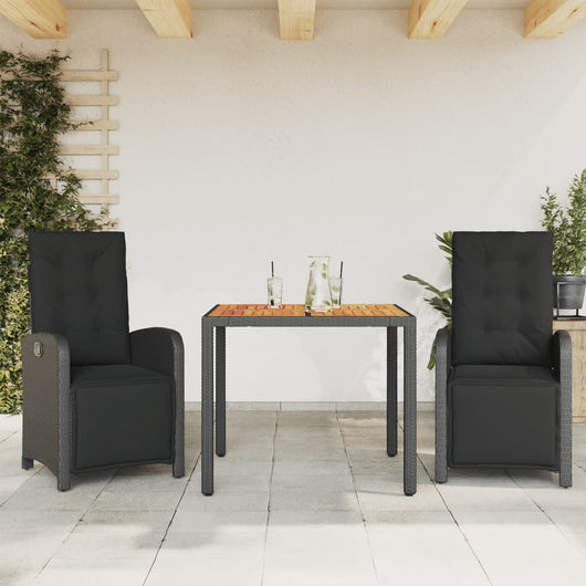 Set da BistrÃ² 3 pz con Cuscini Nero in Polyrattancod mxl 117155