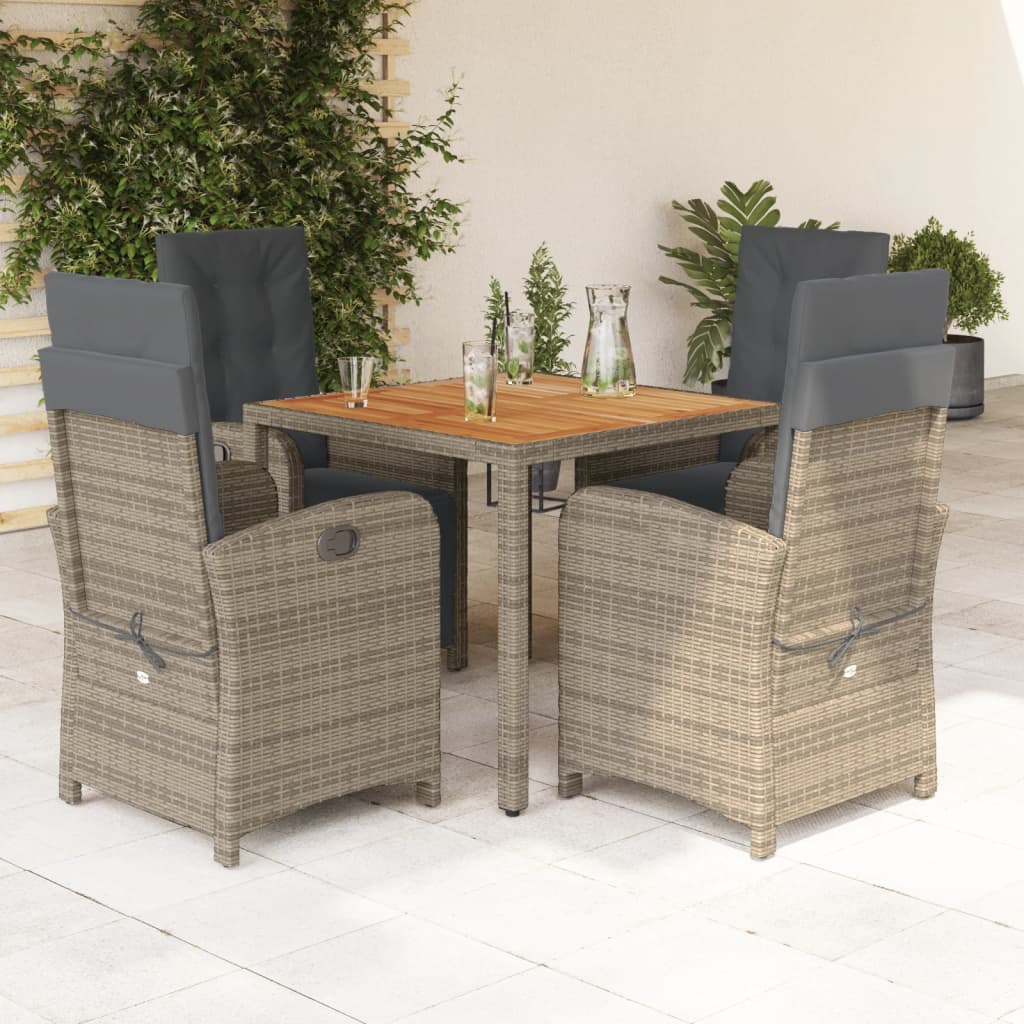 Set da Pranzo da Giardino 5 pz con Cuscini in Polyrattan Grigiocod mxl 111521