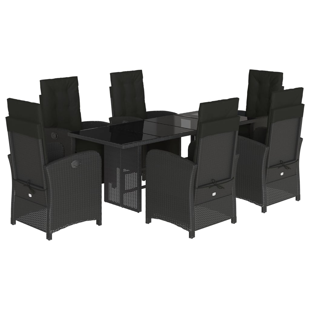 Set da Pranzo da Giardino 7 pz Nero con Cuscini in Polyrattancod mxl 113242