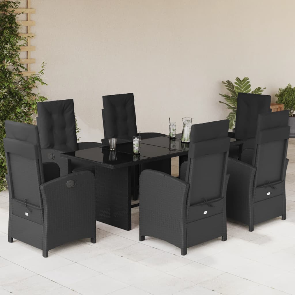 Set da Pranzo da Giardino 7 pz Nero con Cuscini in Polyrattancod mxl 113242