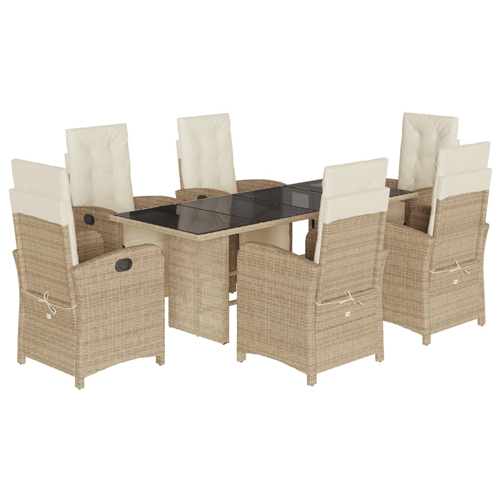 Set da Pranzo da Giardino 7 pz con Cuscini Beige in Polyrattancod mxl 89277