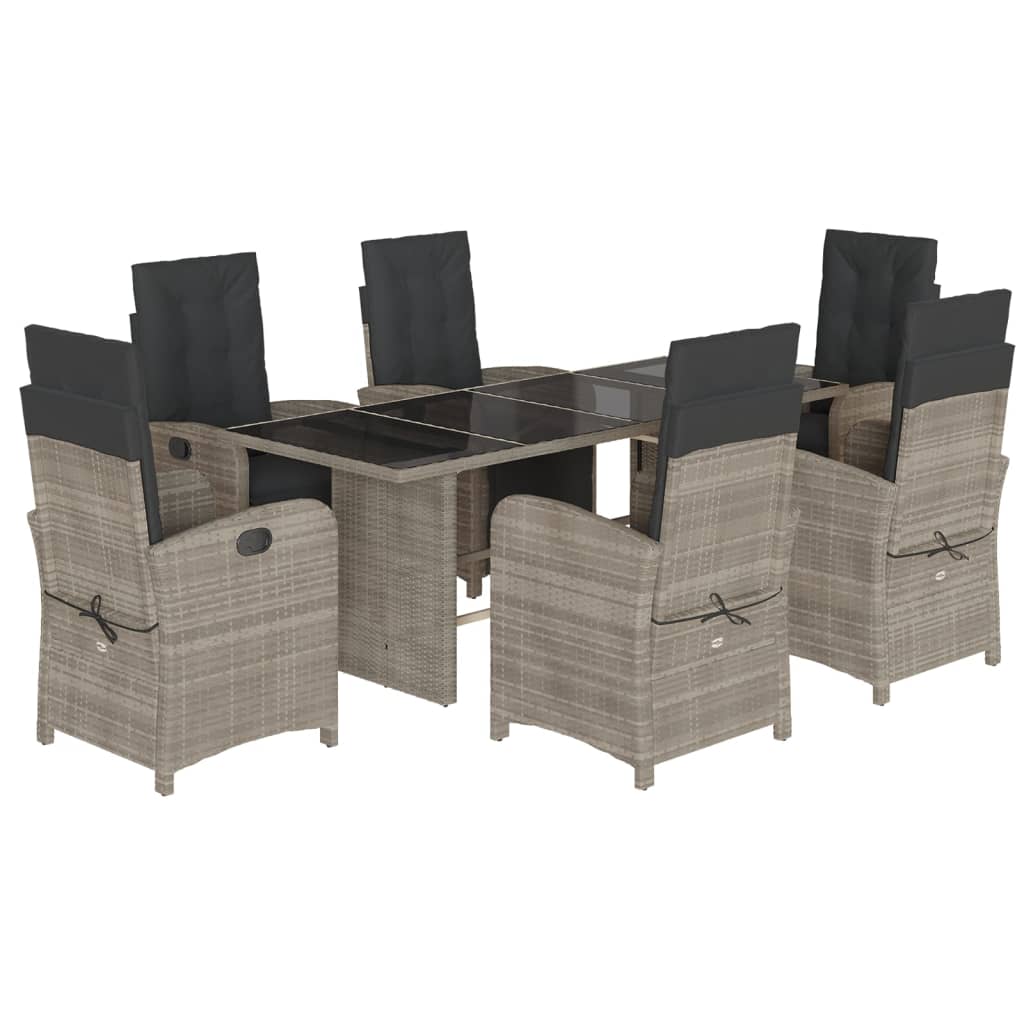 Set da Pranzo da Giardino 7 pz Cuscini Polyrattan Grigio Chiaro 3212498