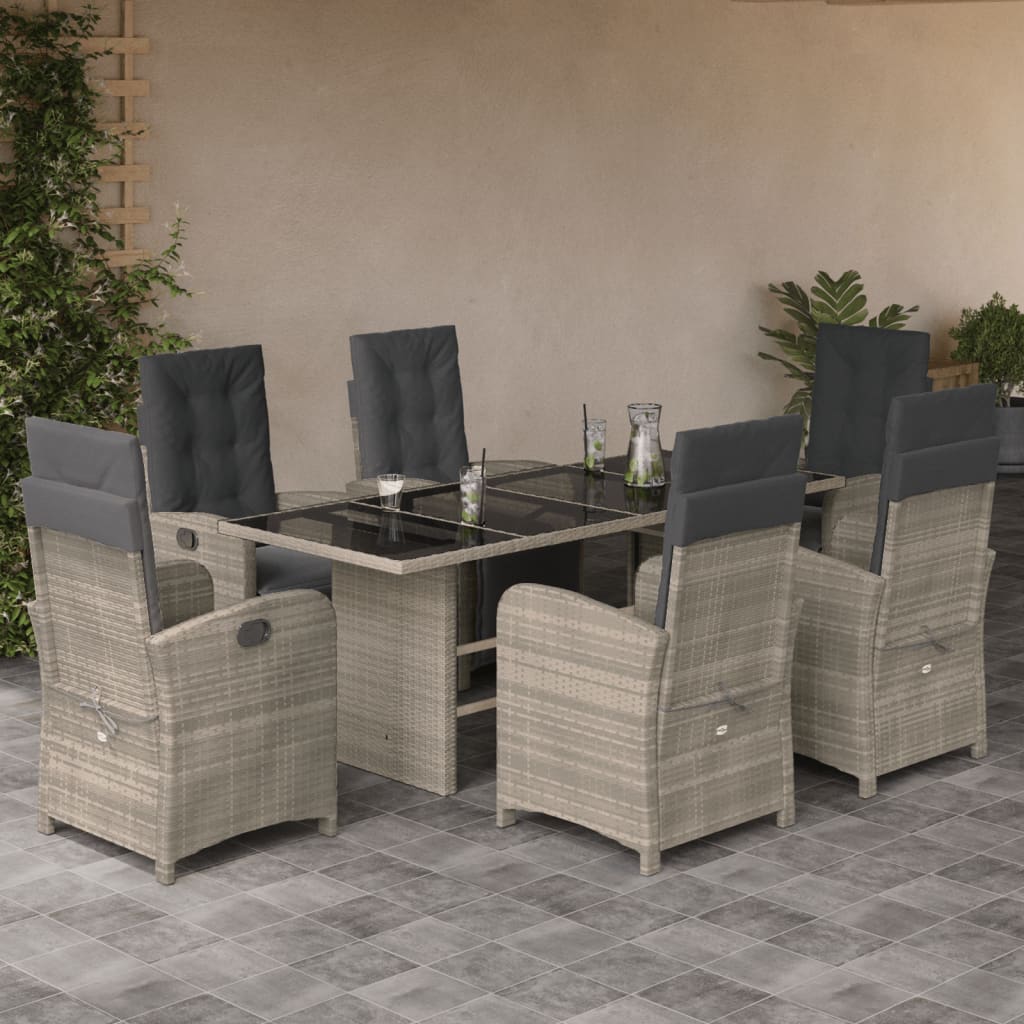 Set da Pranzo da Giardino 7 pz Cuscini Polyrattan Grigio Chiaro 3212498