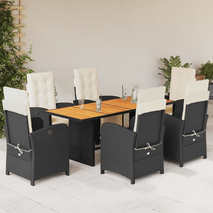Set da Pranzo da Giardino 7 pz Nero con Cuscini in Polyrattan 3212502