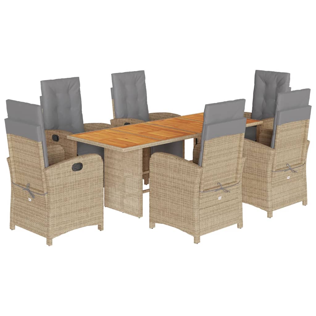 Set da Pranzo da Giardino 7 pz con Cuscini Beige in Polyrattan 3212510