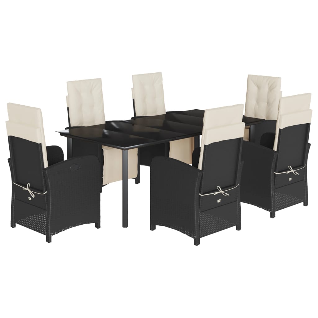 Set da Pranzo da Giardino 7 pz Nero con Cuscini in Polyrattan 3212526