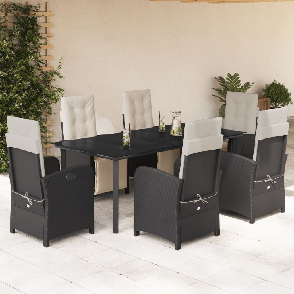 Set da Pranzo da Giardino 7 pz Nero con Cuscini in Polyrattan 3212526