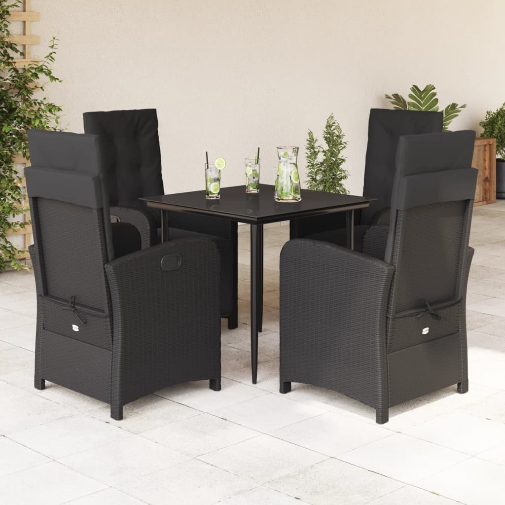 Set da Pranzo da Giardino 5 pz Nero con Cuscini in Polyrattan 3212529