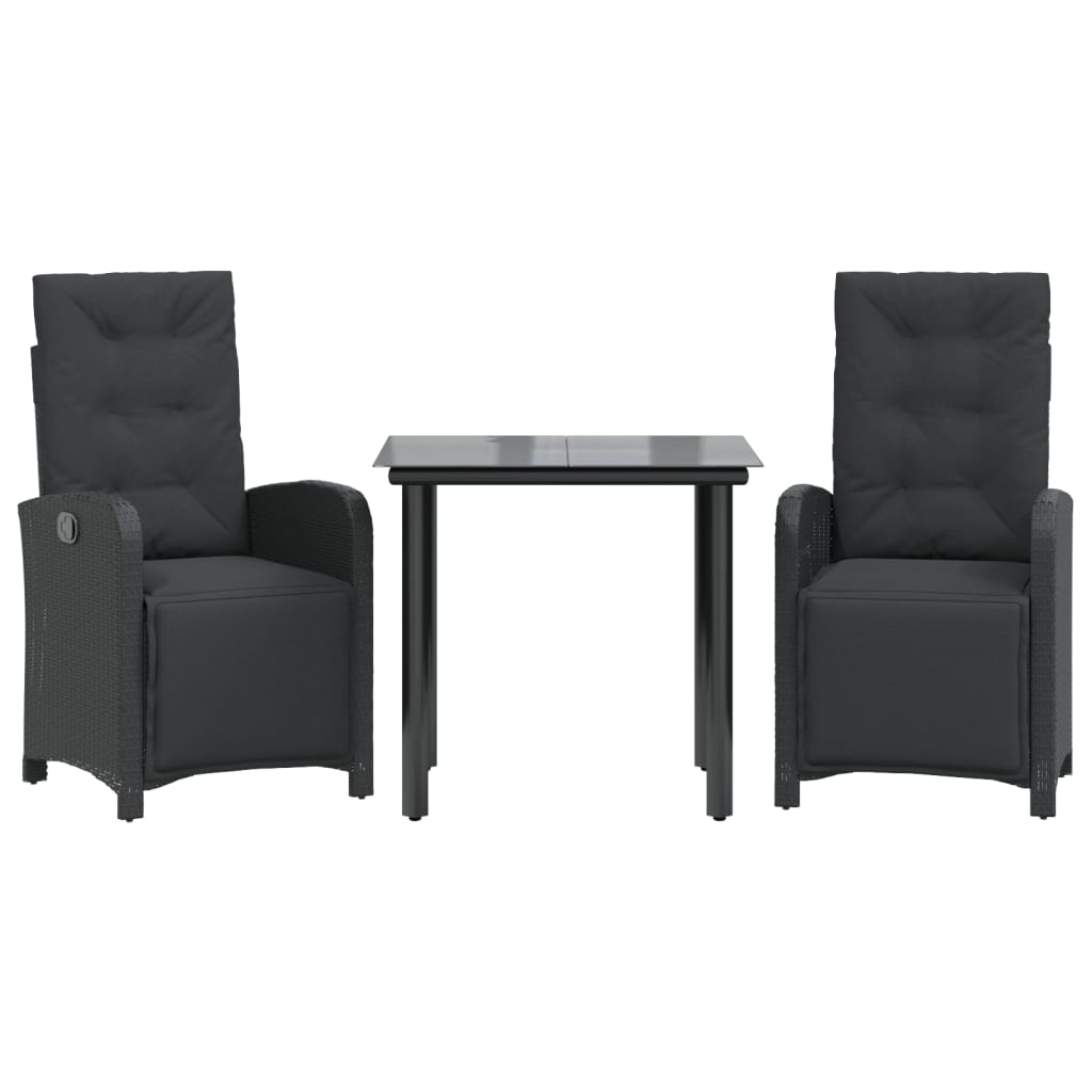 Set da Bistrò 3 pz con Cuscini Nero in Polyrattan 3212535