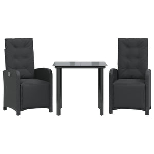 Set da Bistrò 3 pz con Cuscini Nero in Polyrattan 3212535