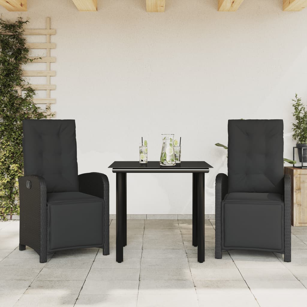 Set da Bistrò 3 pz con Cuscini Nero in Polyrattan 3212535