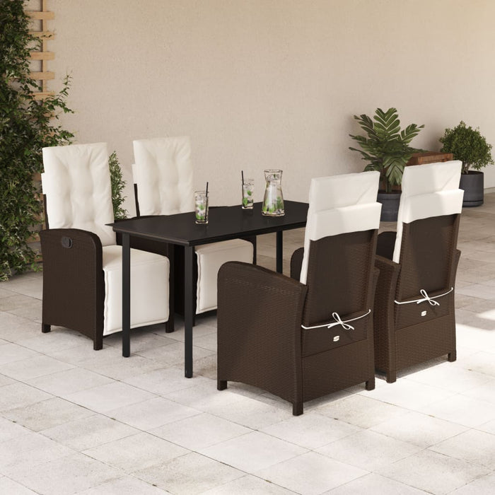 Set da Pranzo da Giardino 5pz con Cuscini in Polyrattan Marrone 3212551