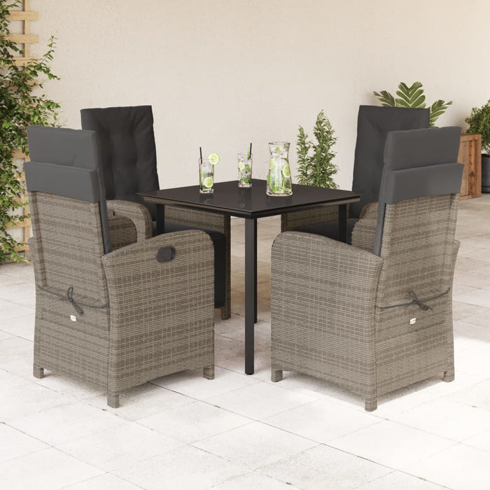 Set da Pranzo da Giardino 5 pz con Cuscini in Polyrattan Grigiocod mxl 89418