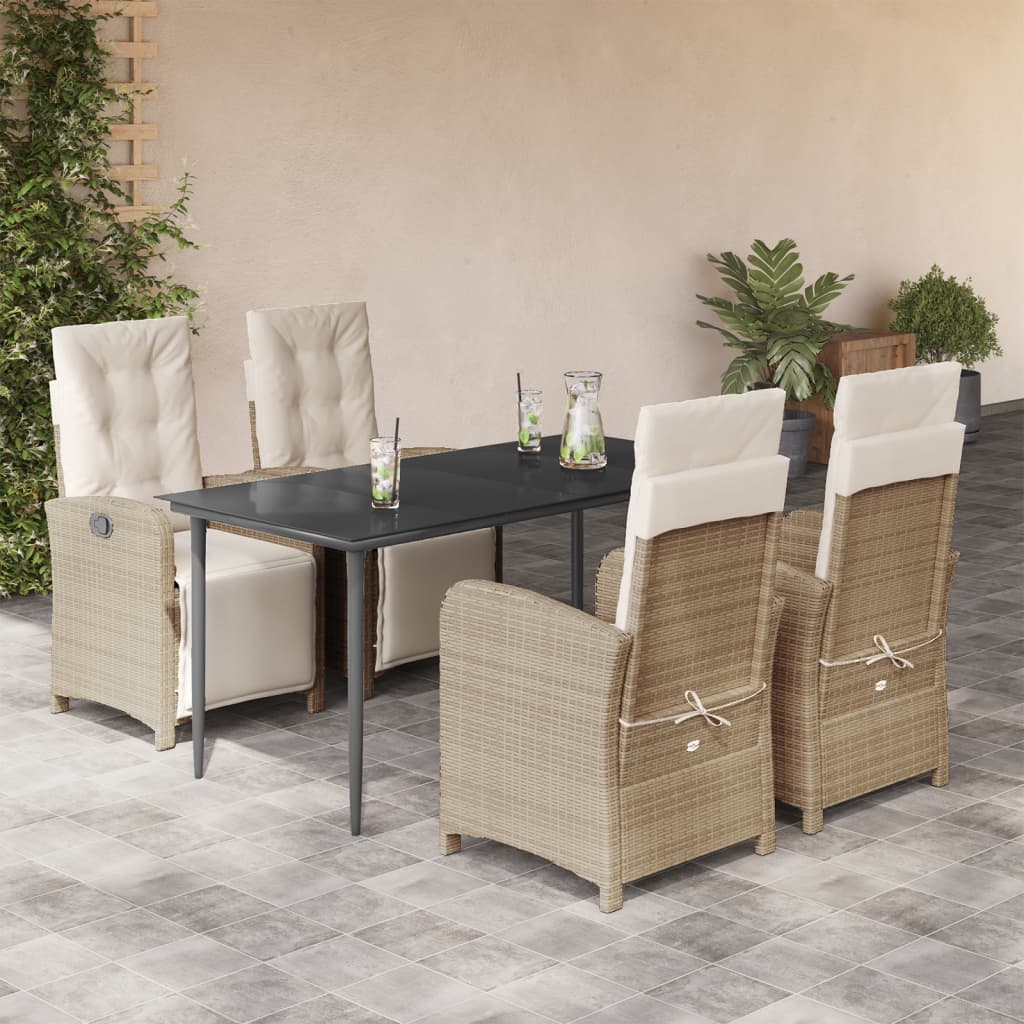 Set da Pranzo da Giardino 5 pz con Cuscini Beige in Polyrattan 3212573