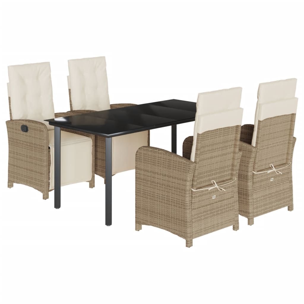 Set da Pranzo da Giardino 5 pz con Cuscini Beige in Polyrattan 3212580