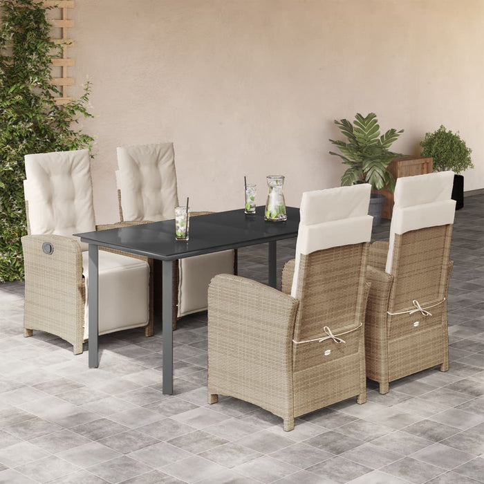 Set da Pranzo da Giardino 5 pz con Cuscini Beige in Polyrattan 3212580