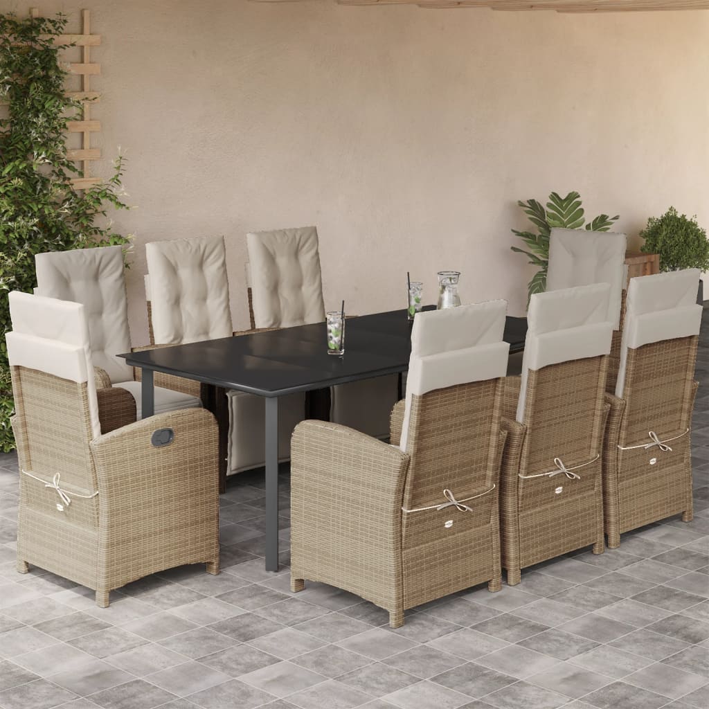 Set da Pranzo da Giardino 9 pz con Cuscini Beige in Polyrattan 3212583