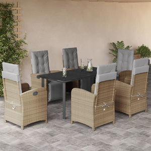 Set da Pranzo da Giardino 7 pz con Cuscini Beige in Polyrattan