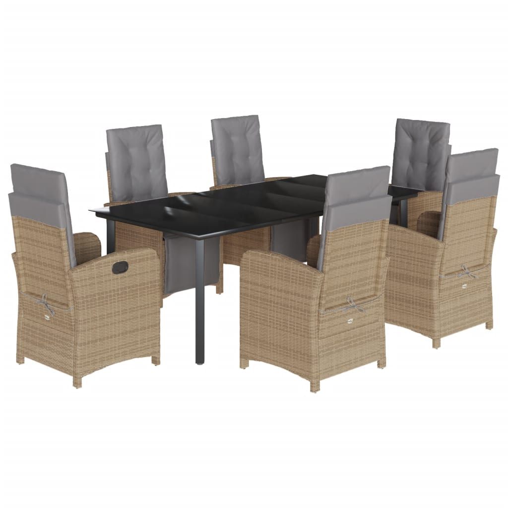 Set da Pranzo da Giardino 7 pz con Cuscini Beige in Polyrattan 3212596