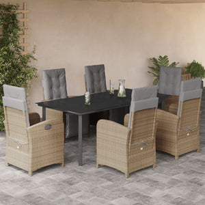 Set da Pranzo da Giardino 7 pz con Cuscini Beige in Polyrattan 3212596