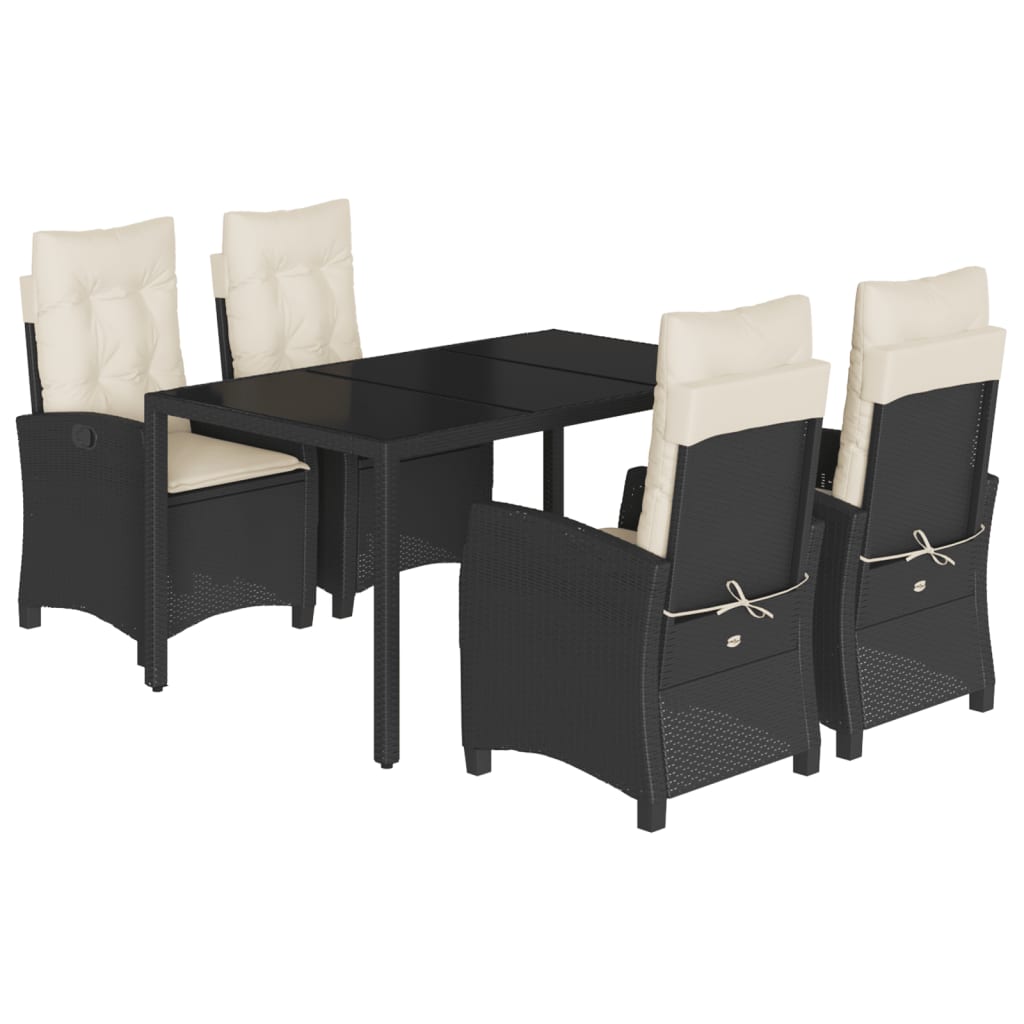 Set da Pranzo da Giardino 5 pz Nero con Cuscini in Polyrattan 3212629