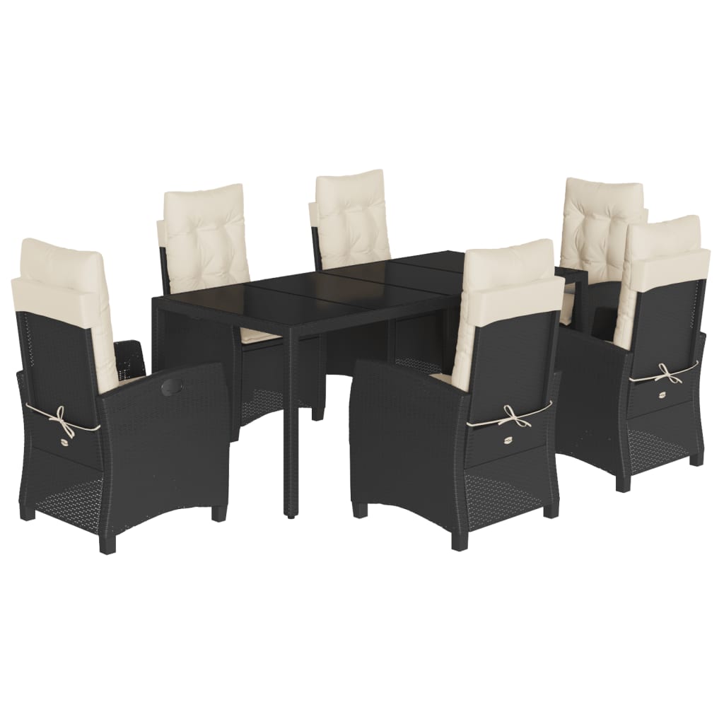 Set da Pranzo da Giardino 7 pz Nero con Cuscini in Polyrattan 3212632