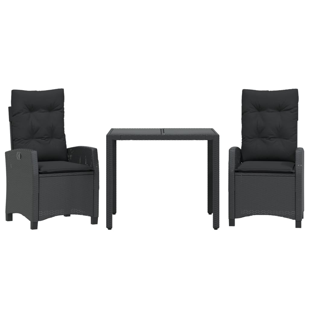 Set da Pranzo da Giardino 3 pz con Cuscini Nero in Polyrattancod mxl 111026