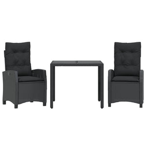 Set da Pranzo da Giardino 3 pz con Cuscini Nero in Polyrattancod mxl 111026