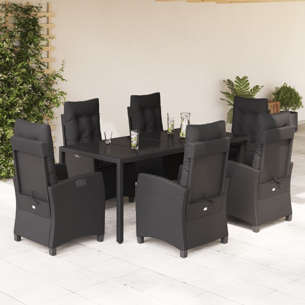 Set da Pranzo da Giardino 7 pz Nero con Cuscini in Polyrattancod mxl 87037