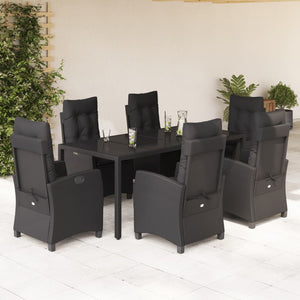 Set da Pranzo da Giardino 7 pz Nero con Cuscini in Polyrattancod mxl 87037