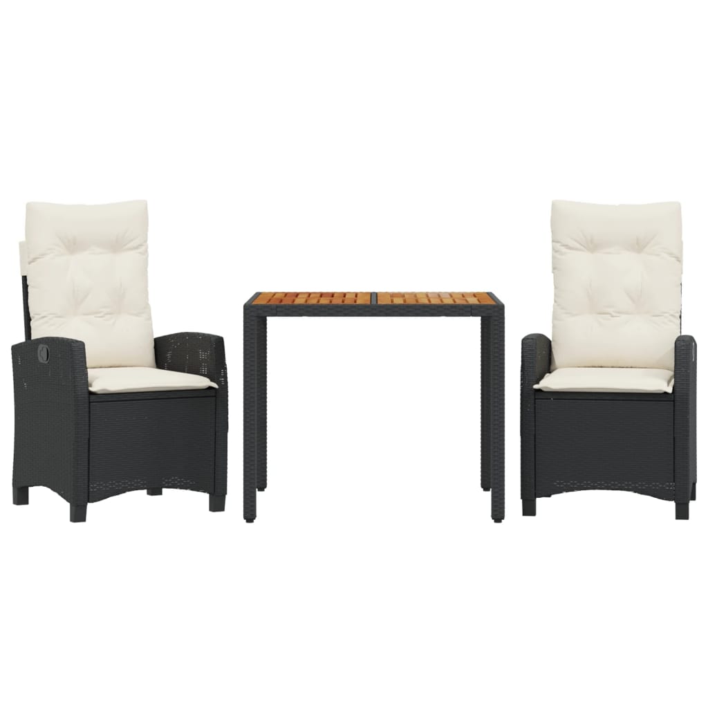 Set da Pranzo da Giardino 3 pz con Cuscini Nero in Polyrattan 3212653