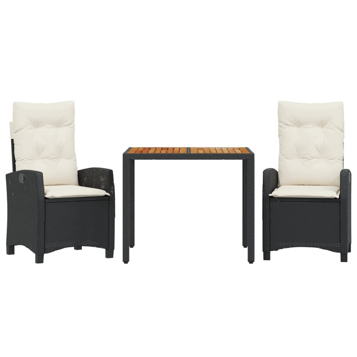 Set da Pranzo da Giardino 3 pz con Cuscini Nero in Polyrattan 3212653