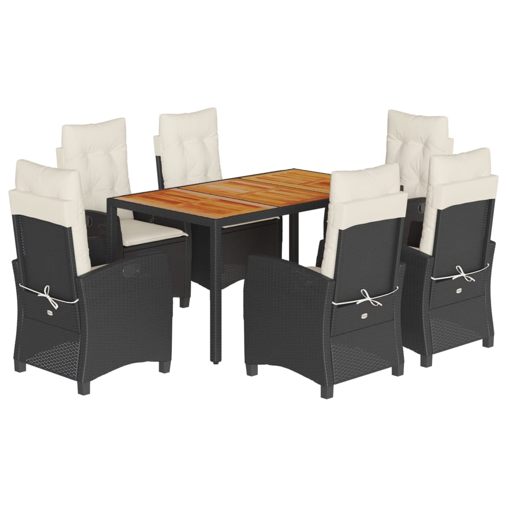 Set da Pranzo da Giardino 7 pz Nero con Cuscini in Polyrattan 3212658