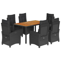 Set da Pranzo da Giardino 7 pz Nero con Cuscini in Polyrattan 3212666