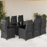 Set da Pranzo da Giardino 9 pz con Cuscini Nero in Polyrattan 3212685