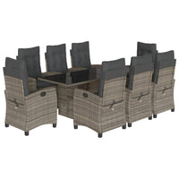 Set da Pranzo da Giardino 9 pz con Cuscini in Polyrattan Grigio 3212691