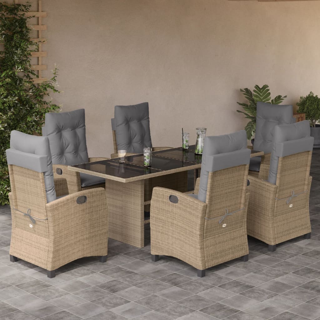 Set Pranzo da Giardino 7 pz con Cuscini Beige Misto Polyrattan 3212695