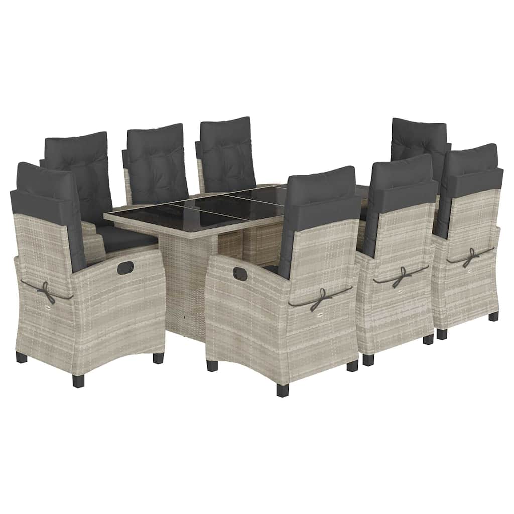 Set Pranzo da Giardino 9pz con Cuscini Grigio Chiaro Polyrattan 3212700