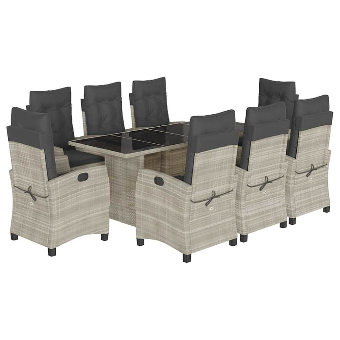 Set Pranzo da Giardino 9pz con Cuscini Grigio Chiaro Polyrattan 3212700